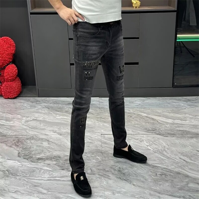 男士时尚高级感欧货潮牌轻奢烫钻印花小脚裤S895P49,男装休闲裤,星座1112-1