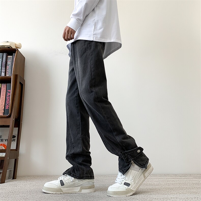 现货黄泥色直筒裤脚开衩牛仔裤S-5XL加大码310A-2 BK307 P58 控78图片