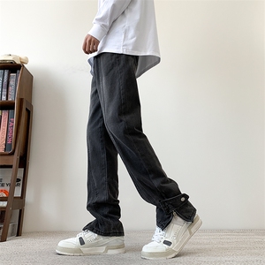 现货黄泥色直筒裤脚开衩牛仔裤S-5XL加大码310A-2 BK307 P58 控78图片