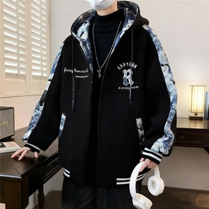 LY007连帽棒球服外套男美式宽松休闲夹克青少年超大码开衫卫衣图片