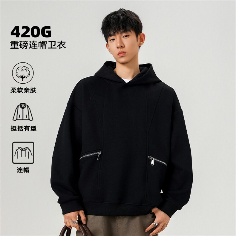 特批P50无差价420g重磅拉链大口袋华棉百搭连帽大码卫衣男W5434图片