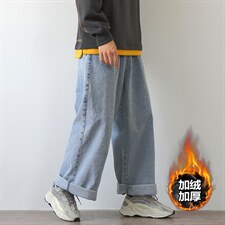 牛仔裤男款秋冬季日系直筒宽松潮牌复古大码拖地阔腿裤休闲长裤子图片