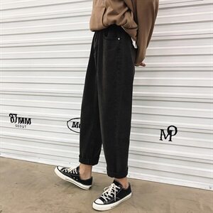 主推现货秋夏季情侣宽松牛仔裤直筒九分裤港风坠感老爹裤s318图片
