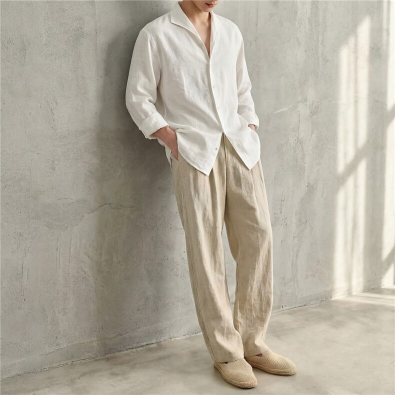 高品质白色V领设计感衬衫男长袖春秋衬衣男士A236-C601-P70,男装衬衫,电商A236