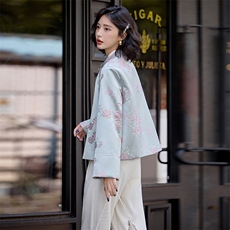 水衣源2797A款新中式提花料立体花小立领羽绒服女气质保暖外套，女装羽绒服，水衣源