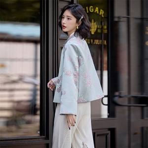 水衣源2797A款新中式提花料立体花小立领羽绒服女气质保暖外套图片