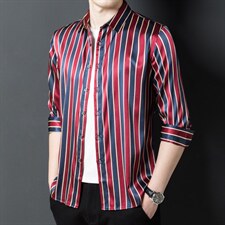 秋季展开男长袖衬衫高档免烫商务条纹绅士爸爸中年衬衣，男装衬衫，电商B212（原钱塘6029）
