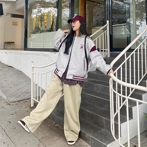 2025新款美式小樱桃刺绣棒球服外套女春秋宽松休闲撞色夹克上衣图片