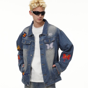 1506-1/JJ621/P67重工蝴蝶刺绣牛仔外套男春季韩版百搭休闲外套图片