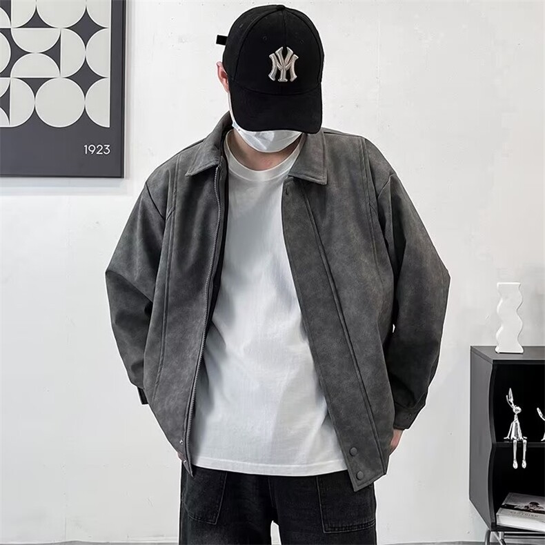 美式复古宽松皮衣男外套秋款潮PU皮夹克男女防水机车服A145,男装夹克,星座506