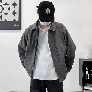 美式复古宽松皮衣男外套秋款潮PU皮夹克男女防水机车服A145图片