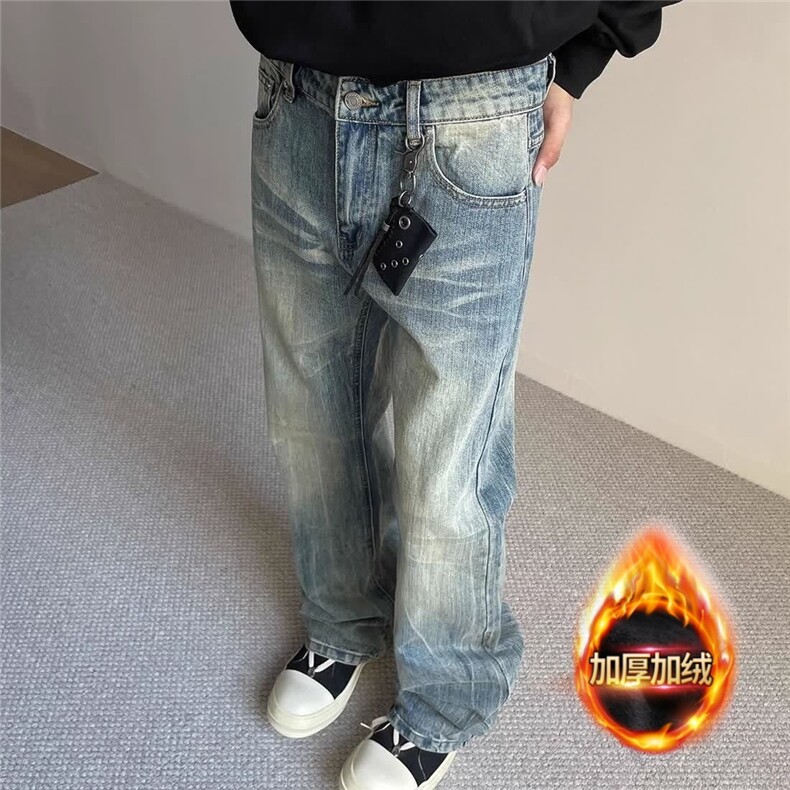 网图加绒闪电纹牛仔男美式cleanfit裤子NZKG603-特P常规48加绒60,男装卫衣,星座1007（原301D）