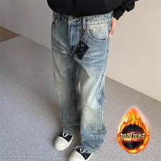 网图加绒闪电纹牛仔男美式cleanfit裤子NZKG603-特P常规48加绒60，男装卫衣，星座1007（原301D）