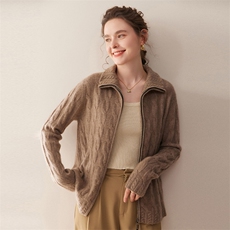 2025秋冬百搭时尚翻领羊绒开衫外套，女装羊绒衫，珍丝贝尔