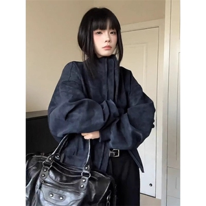 考拉同款美式街头设计感皮衣外套女秋季宽松飞行夹克图片
