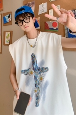 油画十字架花朵印花无袖T恤夏季背心/马甲/坎肩XZ514-2-1291-P23，男装背心/马甲，星座514-2(原B239)