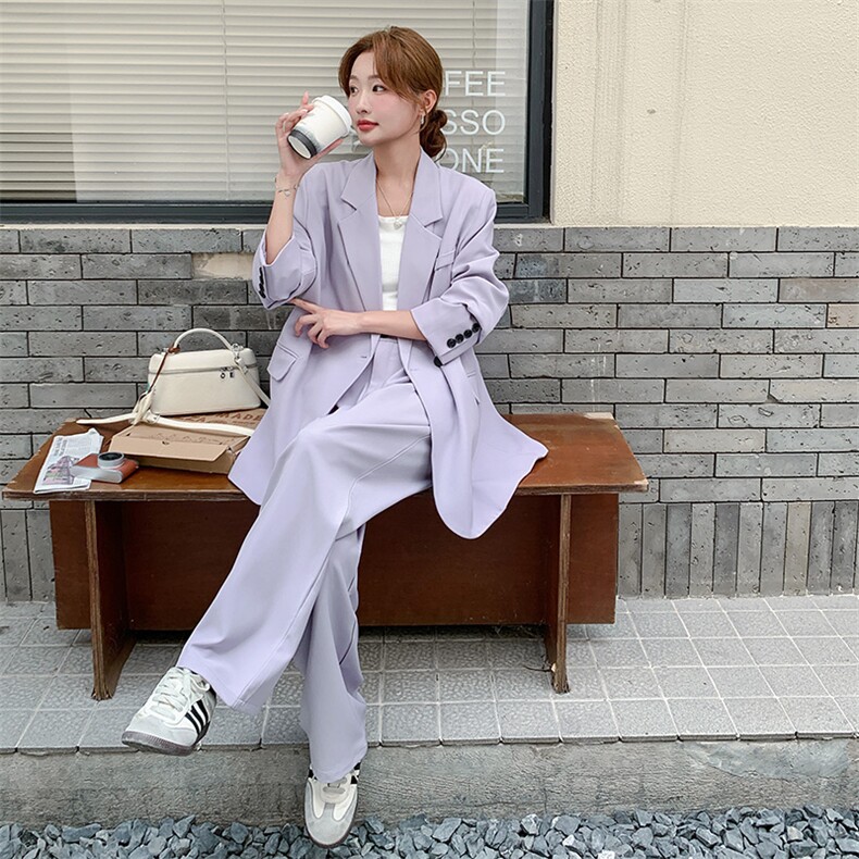 紫色西装外套休闲裤显瘦套装女2025春秋季新款休闲气质通勤两件套,女装套装/套裙,2C169
