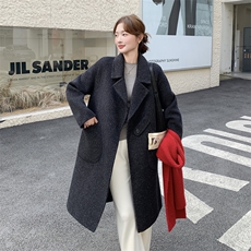 黑色羊毛大衣女2025秋冬新款韩版休闲气质高级感中长款毛呢外套，女装羊绒大衣，2C316