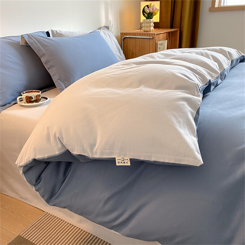 A类磨毛简约纯色双拼四件套，床品套件，一起卖家纺