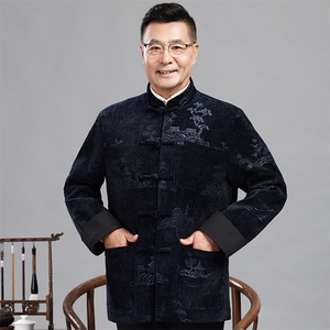长期货中老年唐装棉服男风灯芯绒爸爸装中式盘扣外套爷爷棉袄图片
