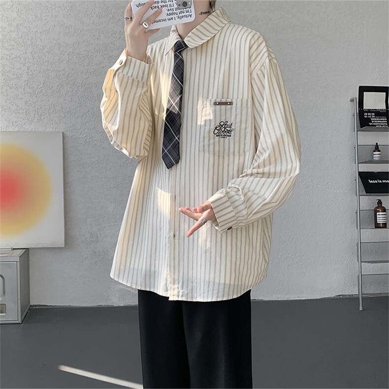 现货CS1163-特P53新款百搭条纹大码男衬衫,男装衬衫,电商A059