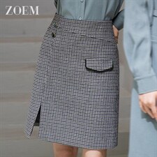 毛呢开叉半身裙女2021秋冬新款复古格纹Y213X2406，女装半身裙，佐慕