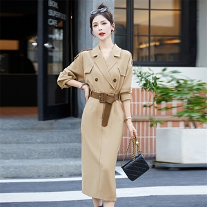 高级感长袖西装裙女2024春秋季新款气质通勤收腰系带风衣式连衣裙图片