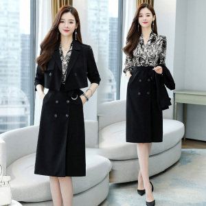 职业套装女2023春秋新款时尚气质女神范收腰短款西装连衣裙两件套，女装套装/套裙，江南富贵女