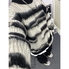 马海毛条纹美式复古毛衣男潮牌秋冬慵懒oversize针织衫M6011，男装针织衫/毛衣，星座1116A（原606A-3）