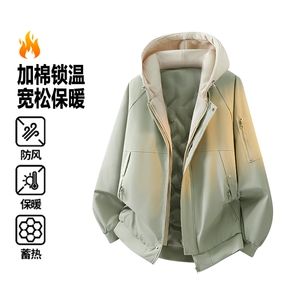 新款假两件连帽棉衣图片