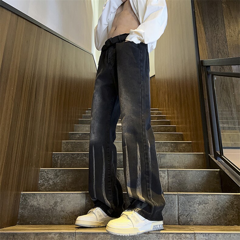 美式ins高街hiphop微喇扎染牛仔裤货号K2313P55控78图片