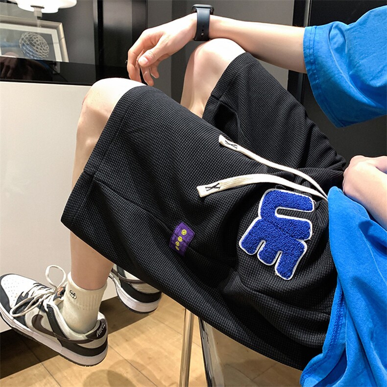 2025夏季新款UE绣标五分裤男华夫格休闲中裤运动短裤K1073-P26,男装牛仔裤,星座207