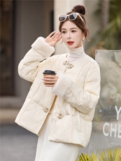 新中式羽绒服女冬季2025新款高级感气质减龄百搭毛绒拼接外套，女装羽绒服，丽影随形