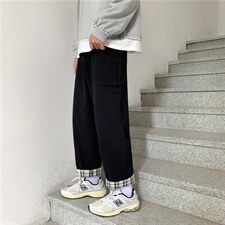日系阔腿裤韩版百搭夏季休闲裤男ins港风宽松格子拼接K1323-P30，男装休闲裤，星座512-4