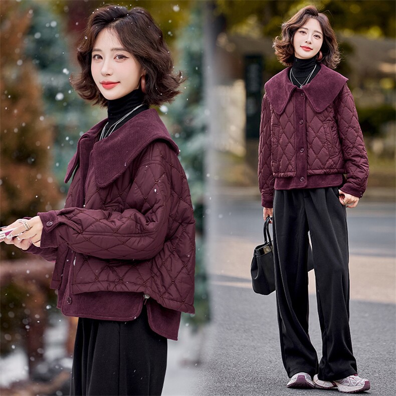 【24冬季新品】时尚大翻领减龄棉服外套女~短款棉衣外套女,女装棉衣/棉服,慕依路