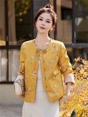 现货宋锦招财马上有钱花之寓意提花巨好看百搭新中式春秋女外套，女装短外套，木橙西子