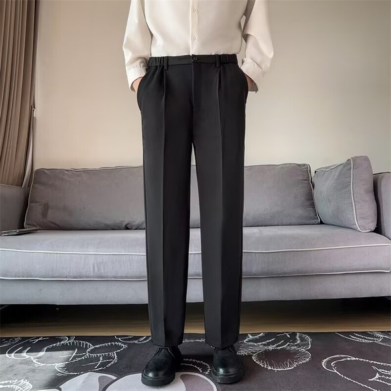 秋冬保暖毛呢男士直筒西装裤轻熟风休闲裤半松紧九分长裤 X245图片