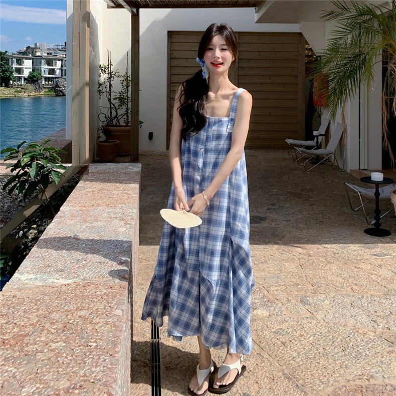 俏皮减龄格纹背带连衣裙套装女夏2025新款独特漂亮两件套爆款超火,女装套装/套裙,2C272