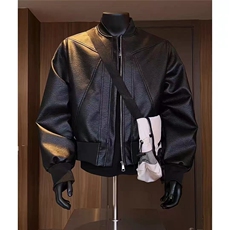 现货有内袋原版做工水洗PU皮宽松美式棒球服外套JK9363特P70，男装皮衣，星座205-3
