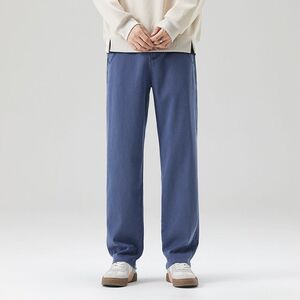 秋冬季抗皱加绒保暖休闲裤男宽松直筒青年弹力百搭长裤 现货 外贸图片