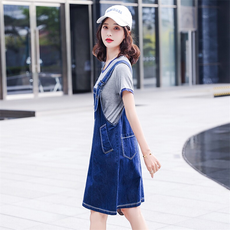工装牛仔背带裙女夏季2025新款洋气减龄显瘦小个子连衣裙两件套装,女装套装/套裙,慧尚依恋