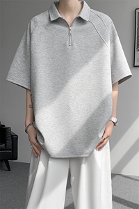 8XL-M半拉链t恤短袖POLO衫男款夏季美式翻领宽松大码半袖DT008P45图片