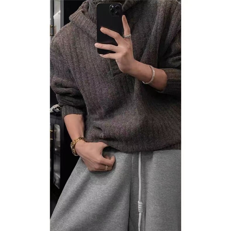 网图龙叨叨假两件北极绒重磅连帽针织长袖毛衣M0016特P85,男装针织衫/毛衣,星座205-3