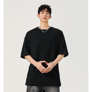 T10123-特批30 控68 小众提花肌理感高质量大码男百搭圆领短袖T恤图片
