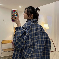 TC647-P502025早春新款磨毛加厚格子翻领长袖衬衫宽松慵懒衬衣，女装衬衫，星座617A-2