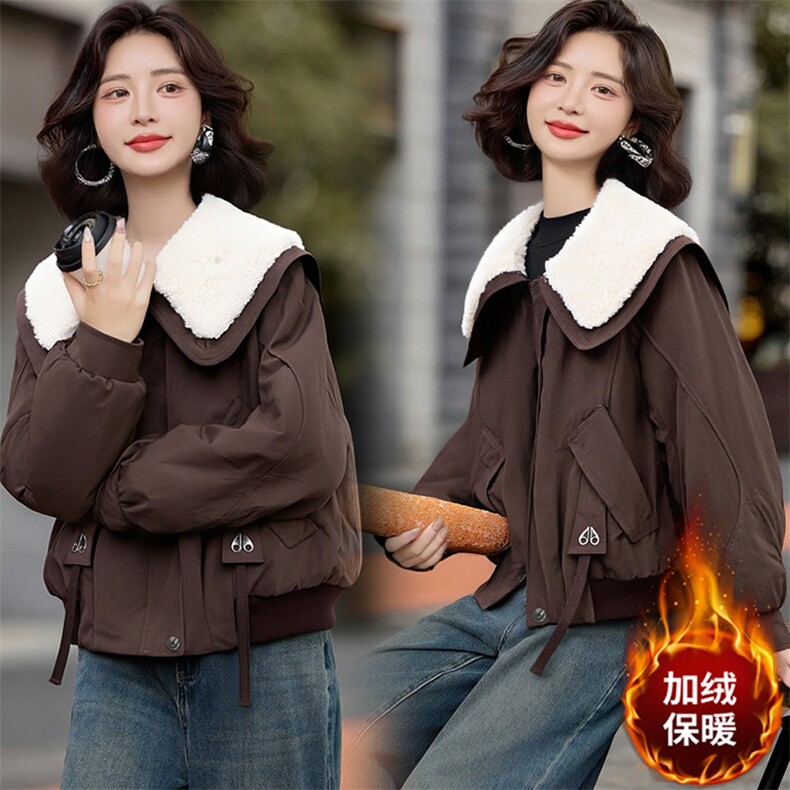 （现货）冬季新款时尚保暖棉服加绒加厚外套娃娃领棉衣女短款,女装棉衣/棉服,韩蔻秀