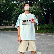 抖音得物品质二开240克宽松纯棉美式潮牌印花三条杠中性风短袖T恤，男装T恤，电商A486-1