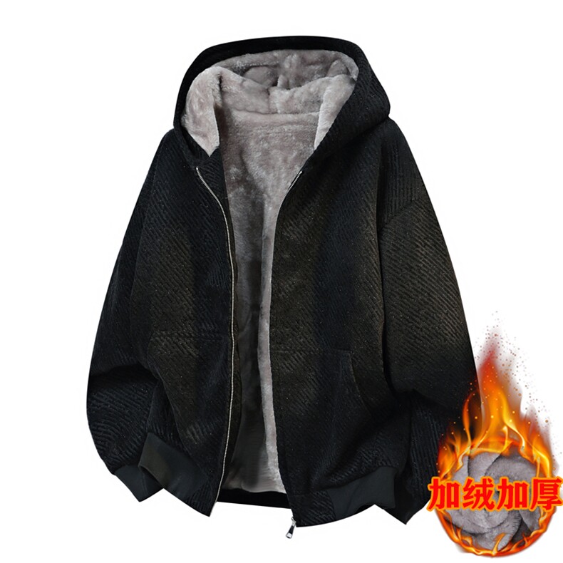 秋冬青年银丝斜纹宽松休闲连帽夹克外套上衣J155-加绒P72常规52，男装夹克，星座310B