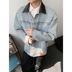 得物品质秋款pu皮领牛仔夹克复古渐变色休闲外套AK1053P75，男装夹克，星座1013-1