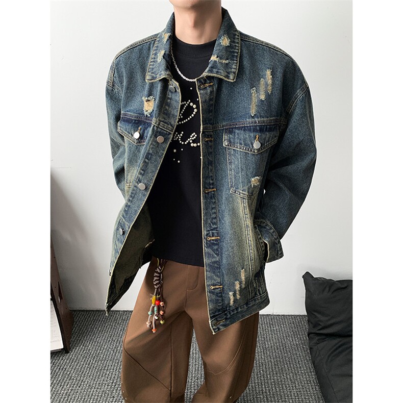 得物二开美式复古破洞牛仔外套高街水洗工装夹克上衣JK1297-P78,男装工装外套,星座1103-3